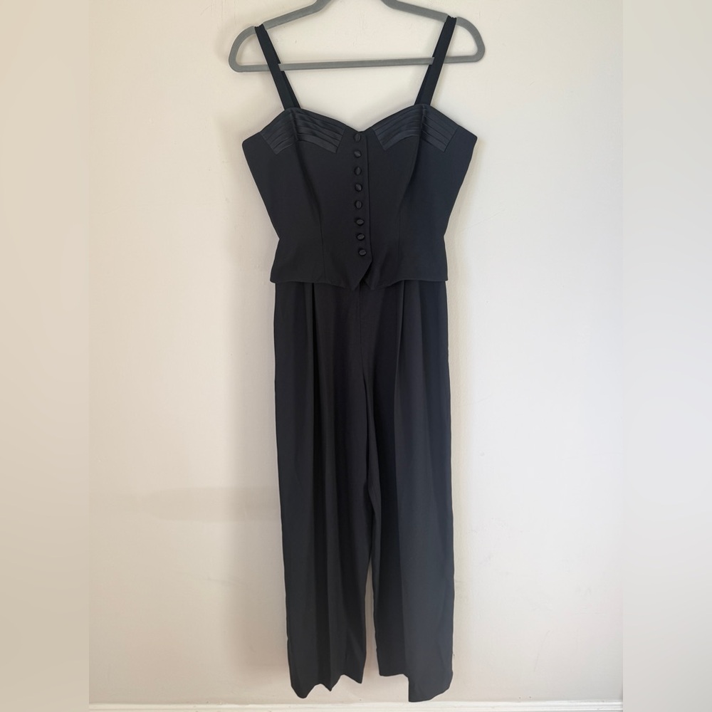 Vintage 90s Ann Tjian For Kenar Petite Chic Black Sleeveless Button Jumpsuit 6 P